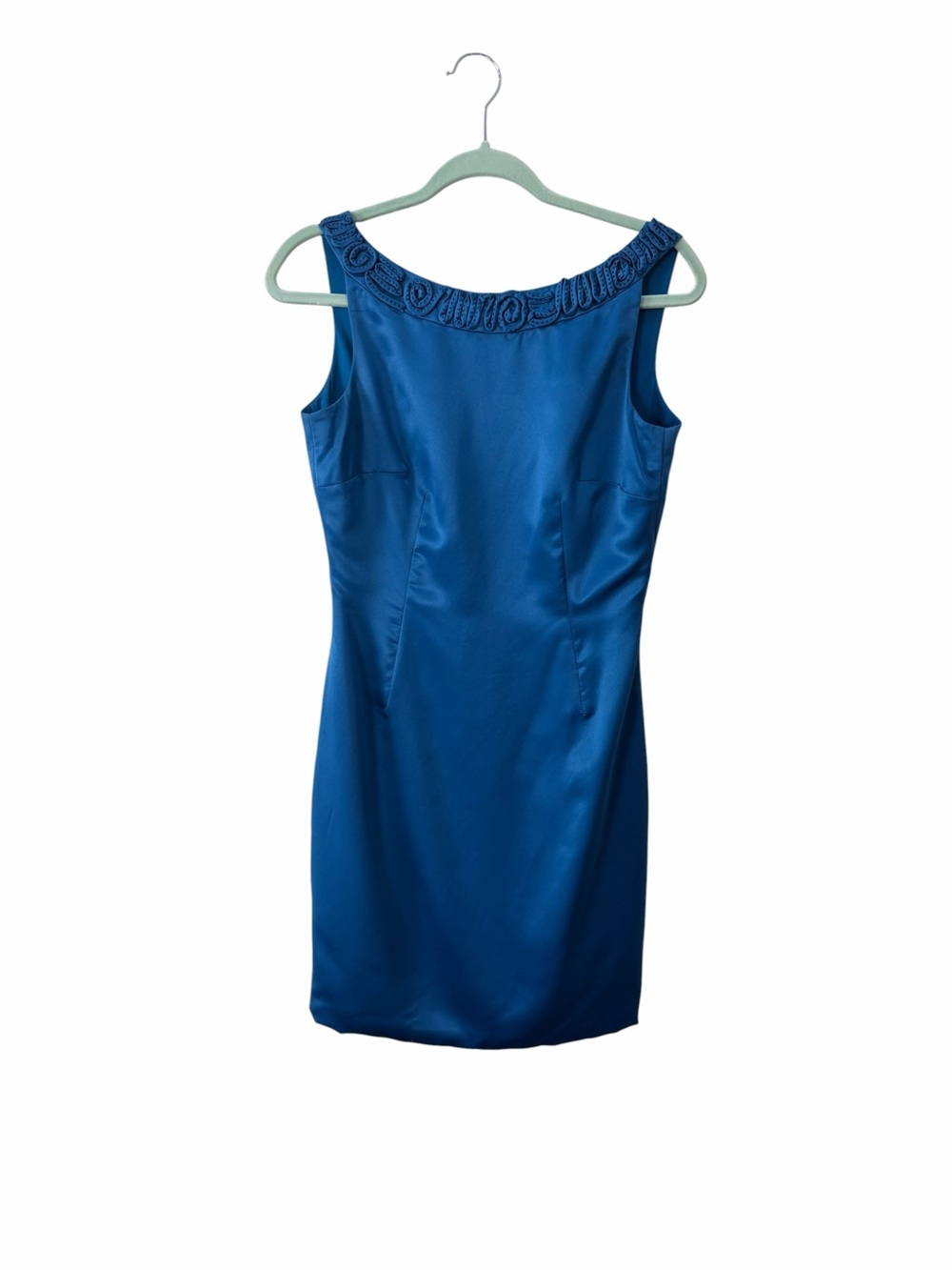 Max & Cleo Royal Blue Sleeveless Satin Sheath Dress with Beaded Neckline